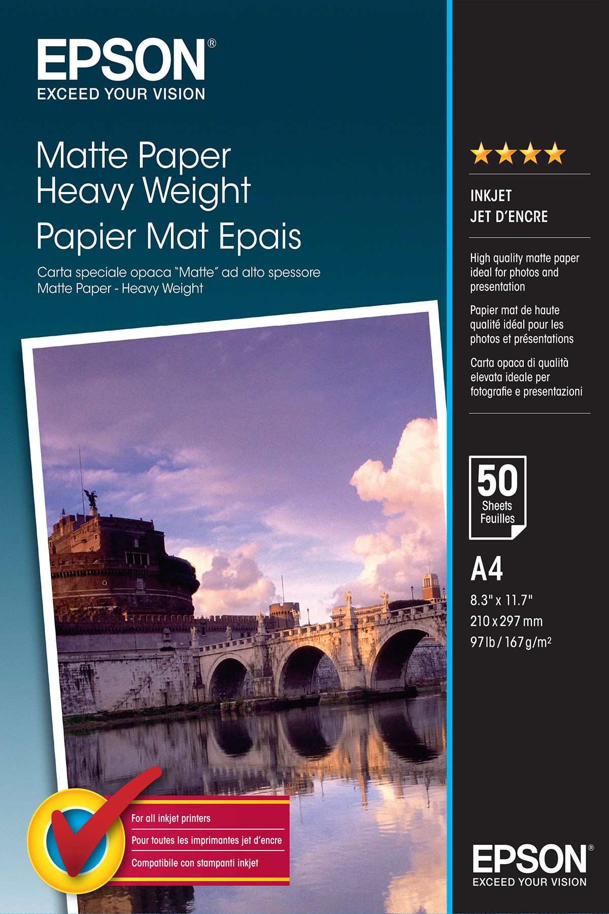 EPSON S041256 Matte Heavyweight Papier Inkjet 167g/m2 A4 50 feuilles