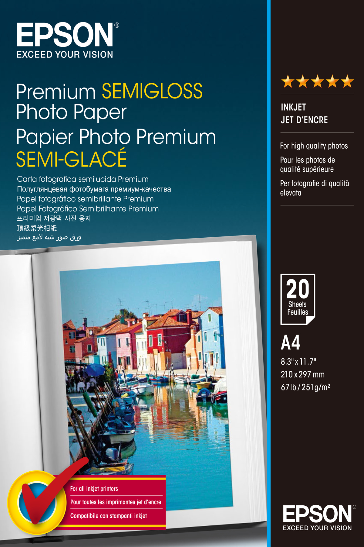 EPSON C13S041332 - Papier photo Premium semi-glacé A4 (20 feuilles)