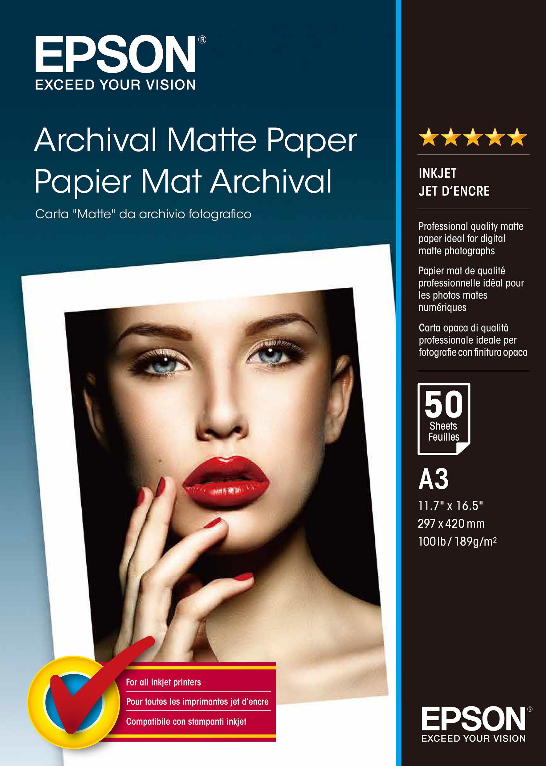 EPSON MATTE archival papier inkjet 192g/m2 A3 50 feuilles pack de 1