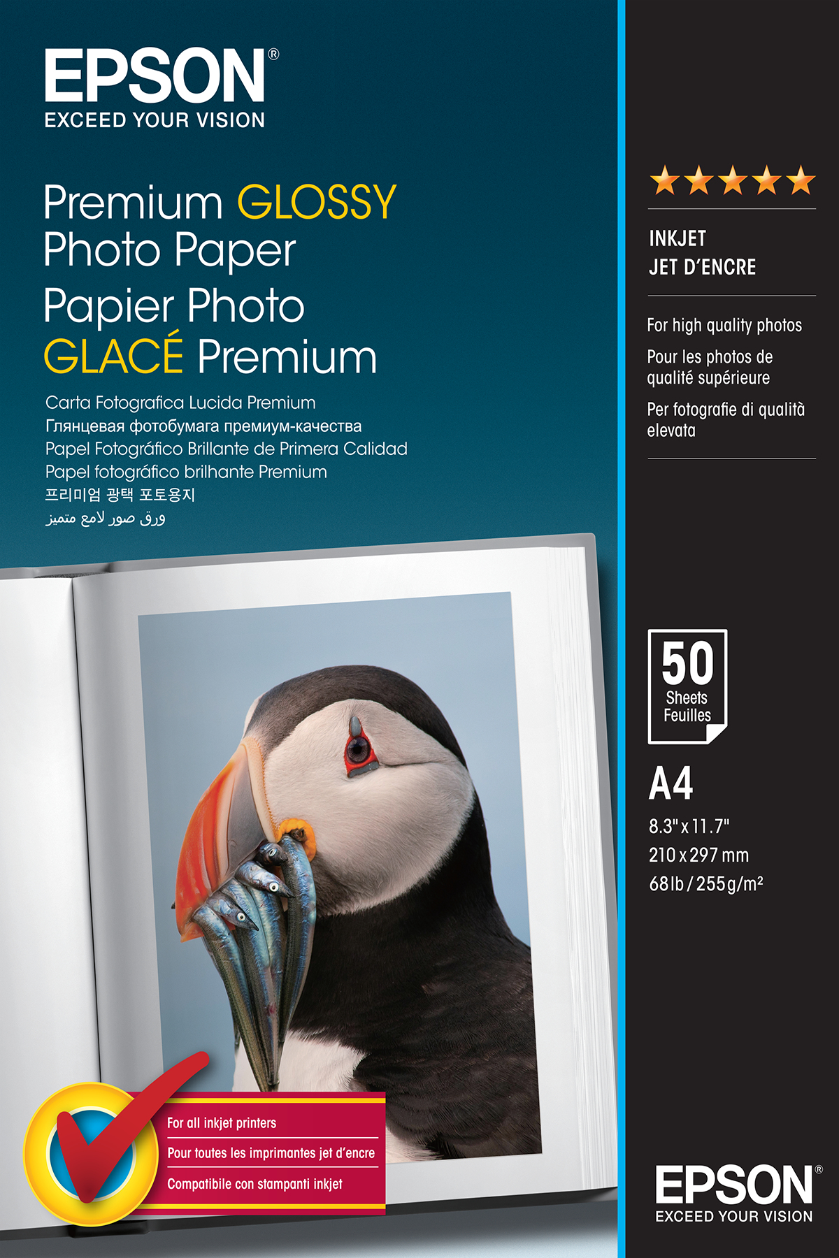 EPSON Premium brillant photo papier inkjet 225g/m2 A4 50 feuilles pack de 1