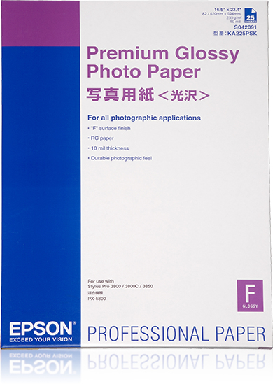 EPSON Modèle du produit : PREMIUM brillant photo papier inkjet 250g/m2 A2 25 feuilles pack de 1