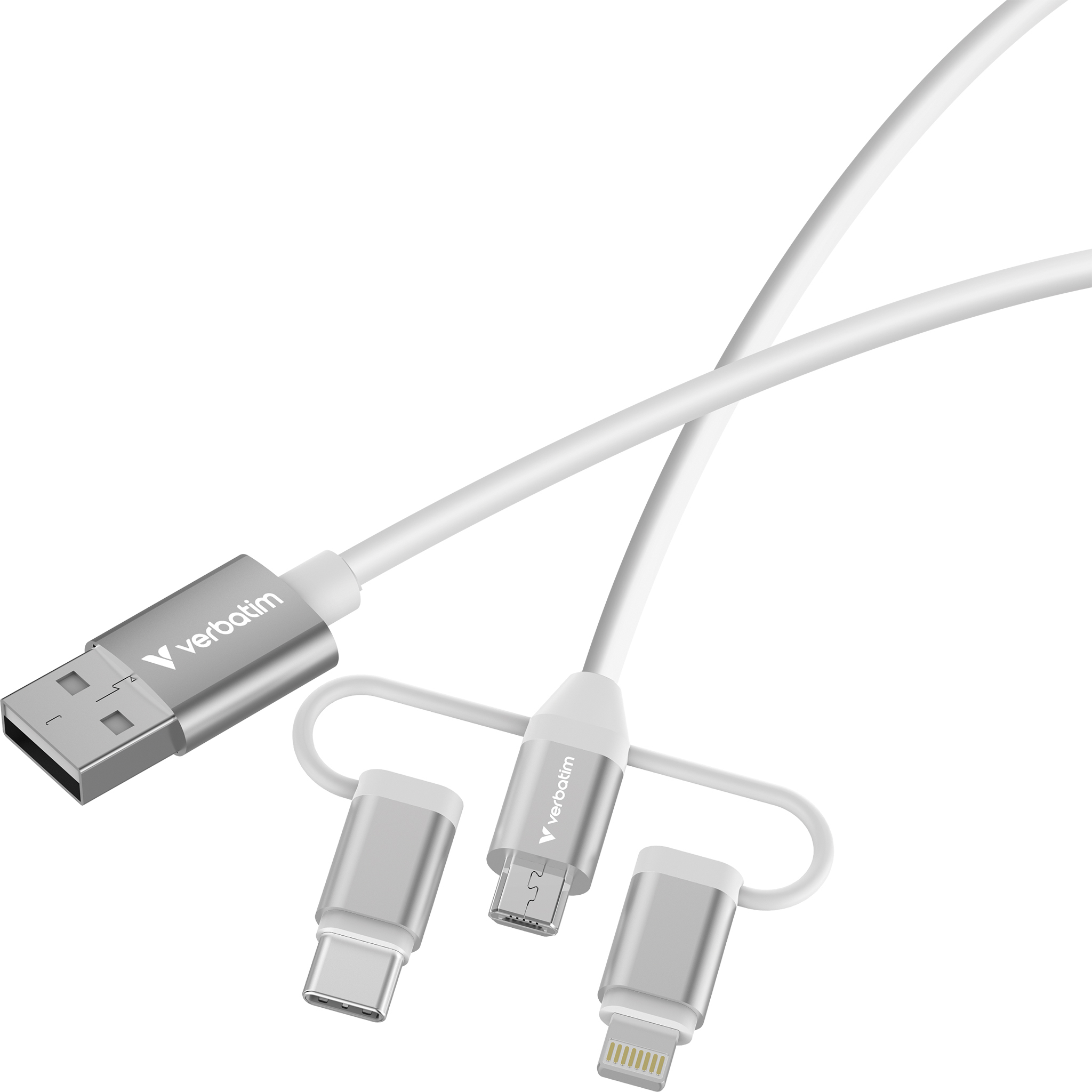 VERBATIM Cable Adaptateur  USB-A vers micro-B + USB-C + Lightning M/M 18W 1m (Blanc)