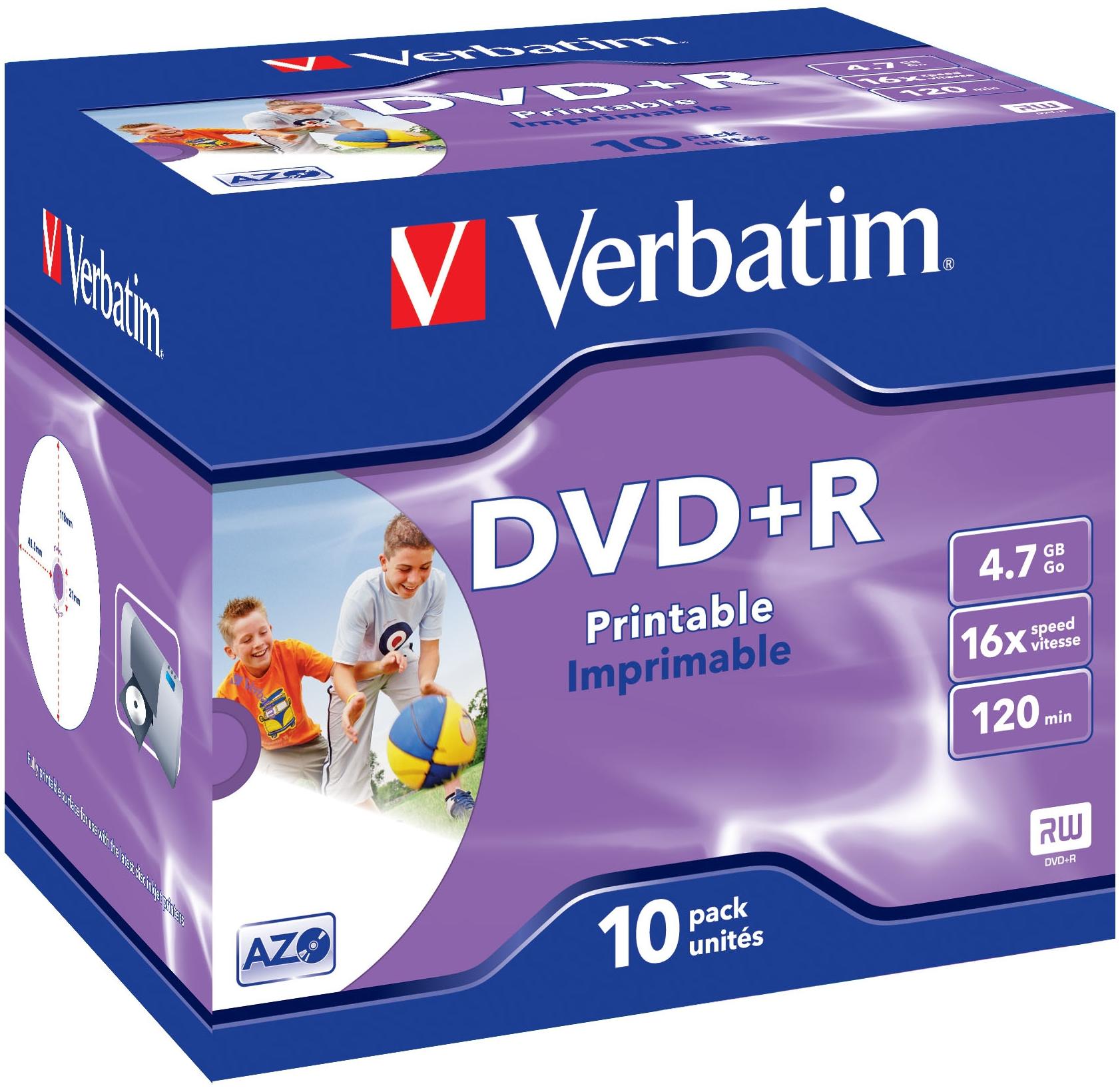 VERBATIM DVD+R 4.7 GO 16X IMPRIMABLE (PAR 10, BOITE)