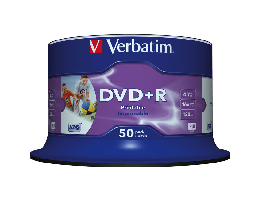 VERBATIM DVD+R/4.7GB 16xspd photo print 50pk -noyau intérieur imprimable, surface imprimable avec photo
