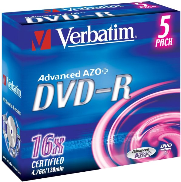 VERBATIM DVD-R 4.7 GO 16X (PAR 5, BOITE)