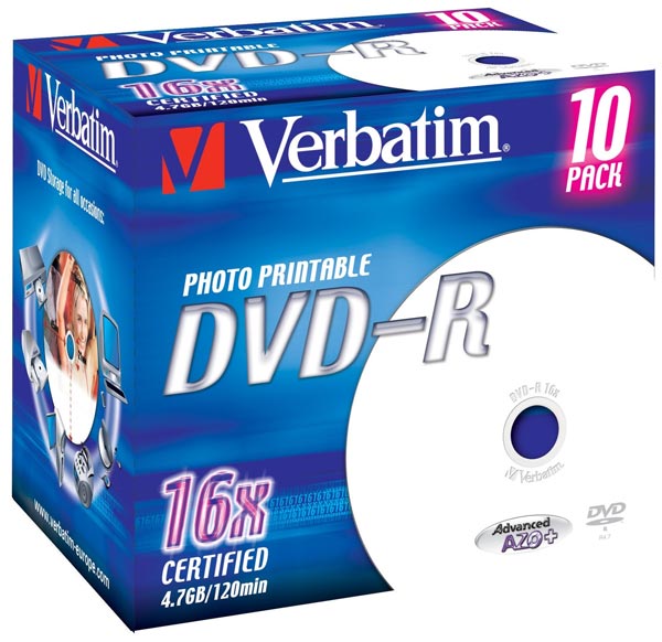 VERBATIM DVD-R 4.7 GO 16X IMPRIMABLE (PAR 10, BOITE)