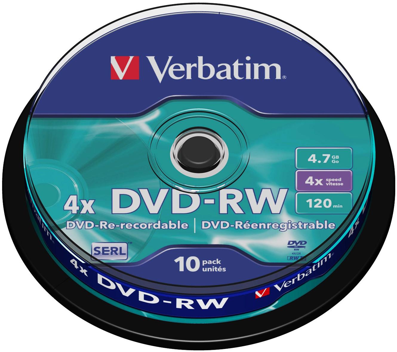 VERBATIM DVD-RW 4.7 GO CERTIFIÉ 4X (PACK DE 10, SPINDLE)