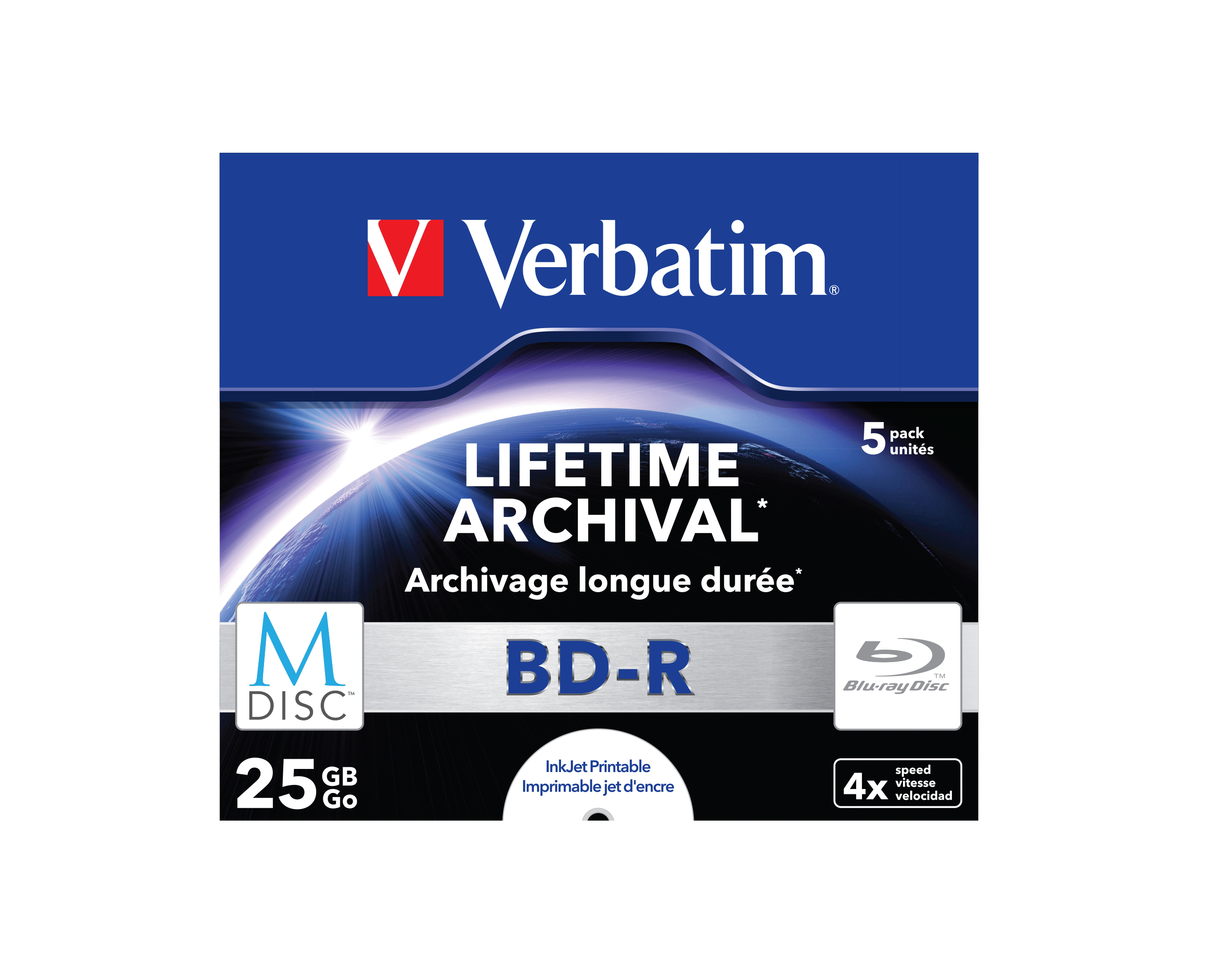 VERBATIM M-DISC  BD-R 25GB 4x Inkjet Printable Jewel Case