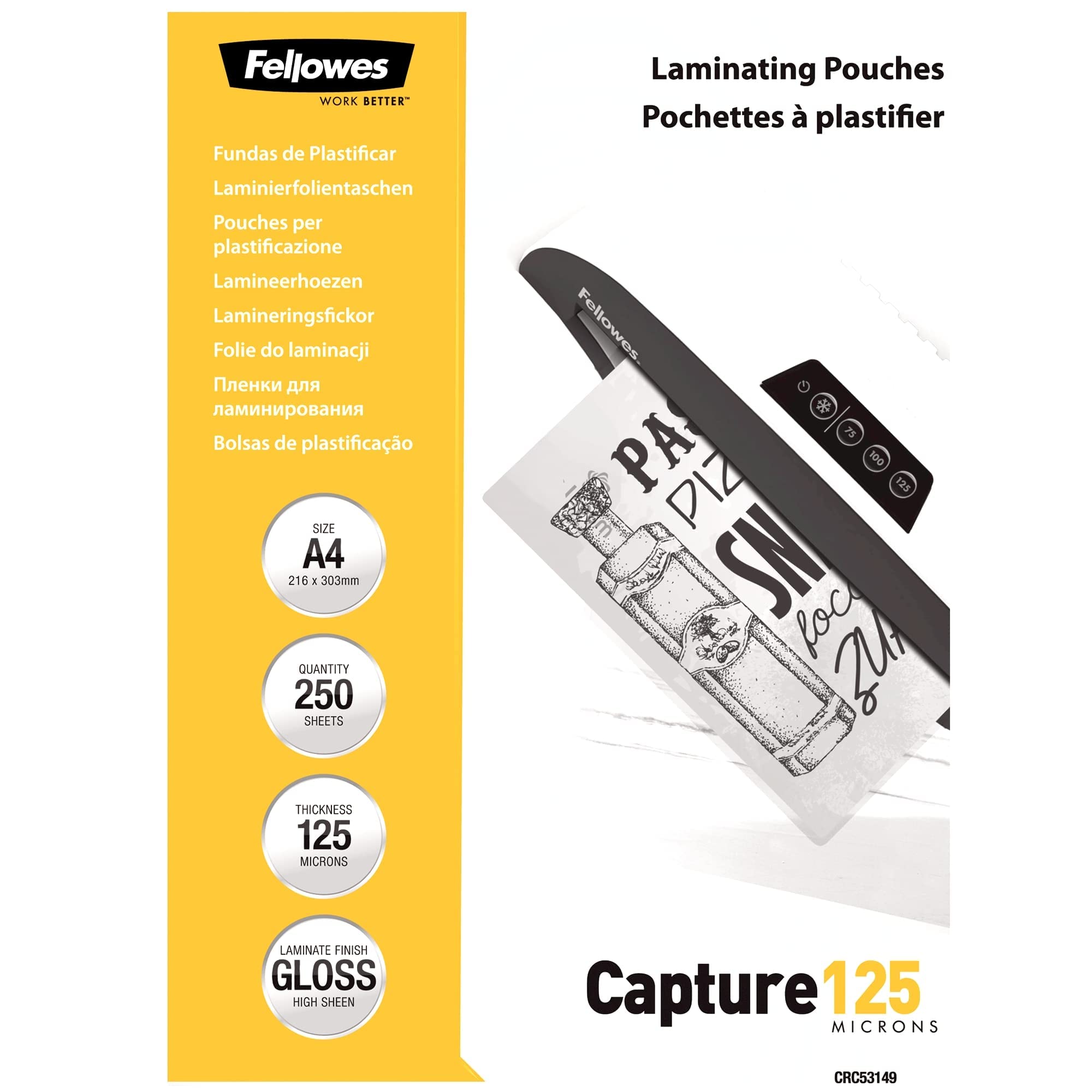 Fellowes POCHETTES A PLASTIFIER 125MIC 250PC