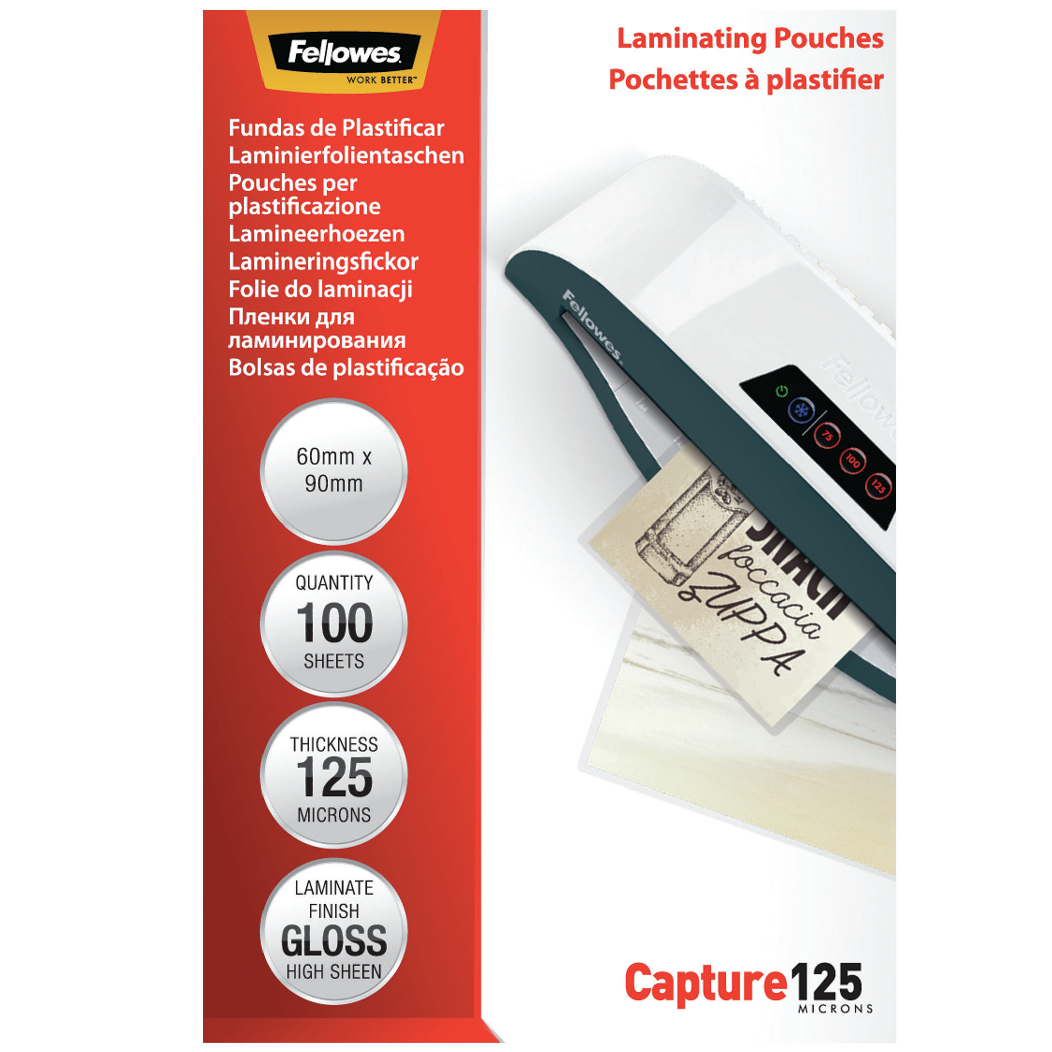 Fellowes LAMIN POUCH 54X86MM 125MIC RTL 50PK