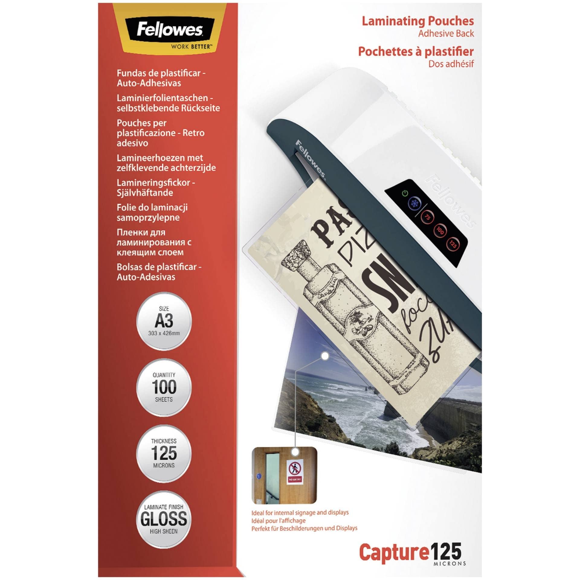 Fellowes pochettes-dos adhesif-a3 125m x 100pk