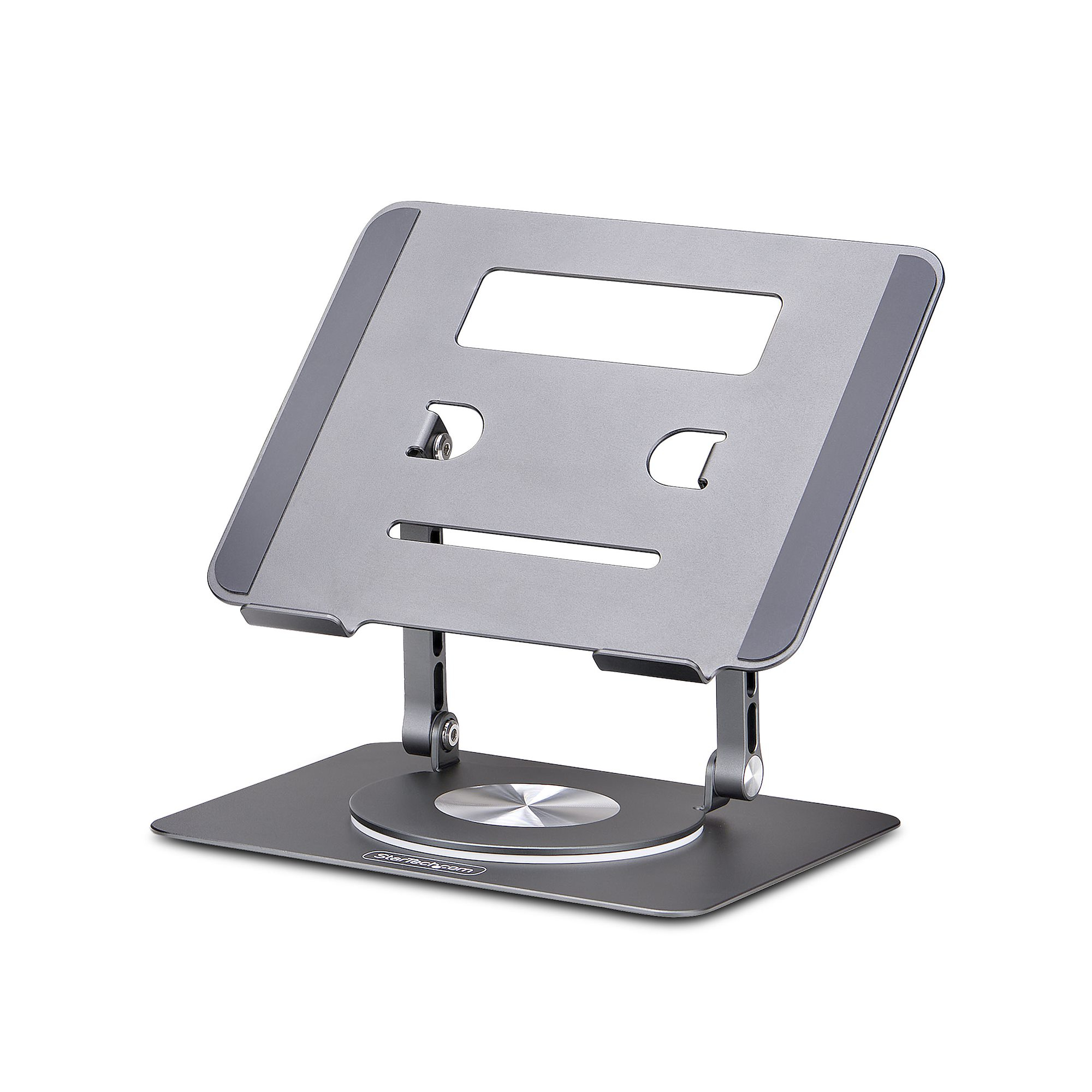STARTECH Rotating Laptop Stand, 360 Swivel, Ergonomic Desk Riser for Computer, Adjustable Height/Tilt, Max 11lb, Aluminum, Portable