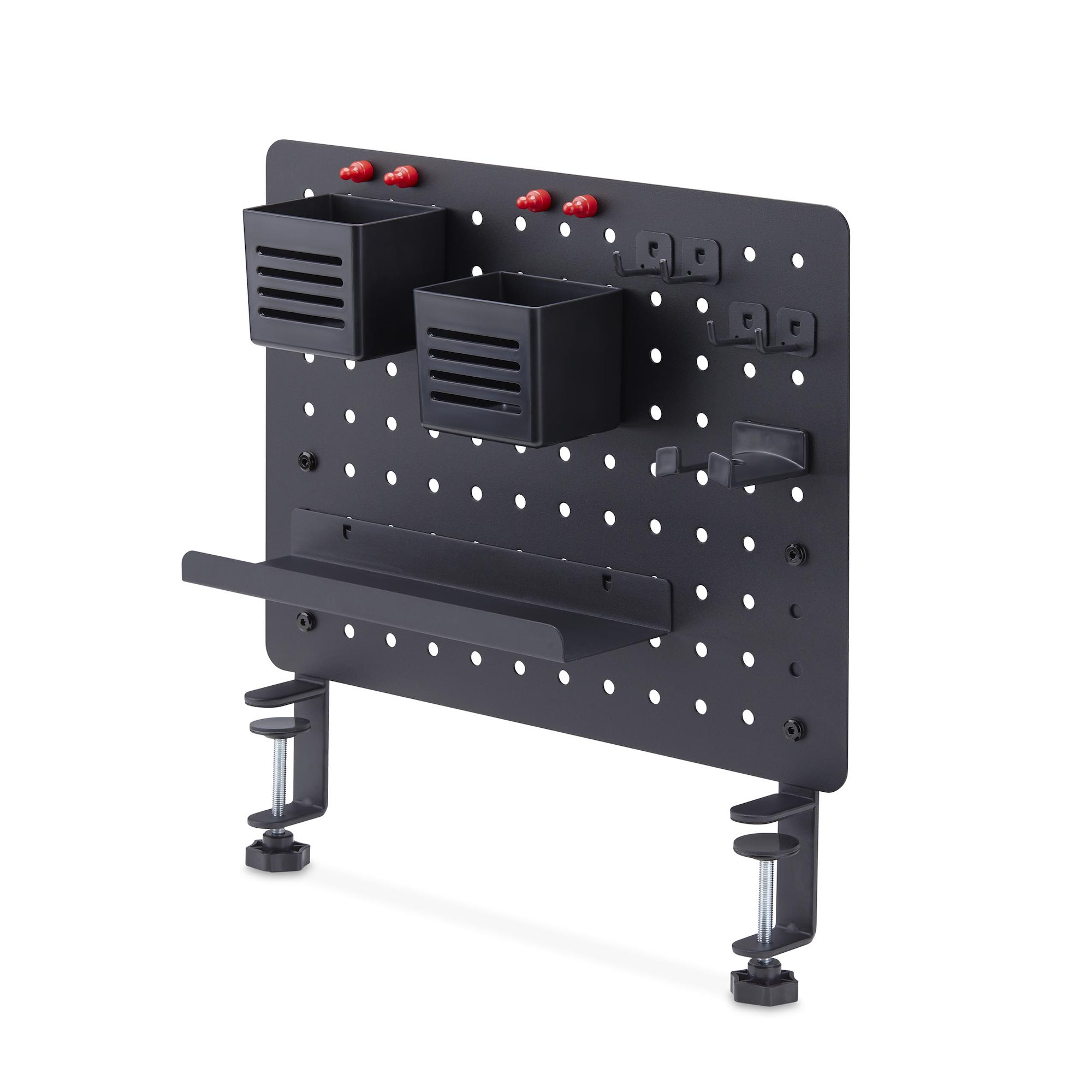 STARTECH Clamp-On Pegboard with Accessories, 42 x 32cm, Steel Peg Board, Desktop Storage Organizer, Black