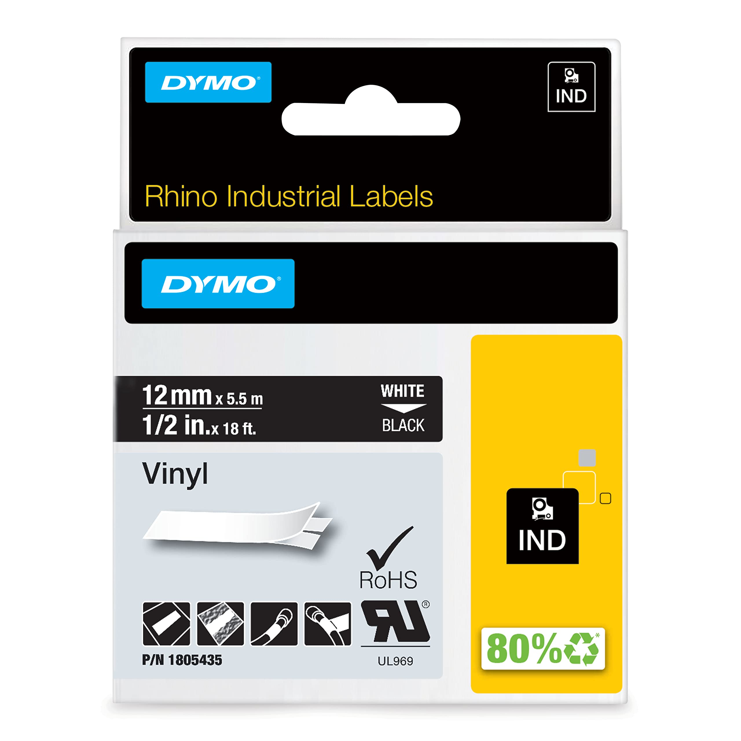 DYMO Rhino IND ORIGINAL Schriftband Vinyl 12mm x 5