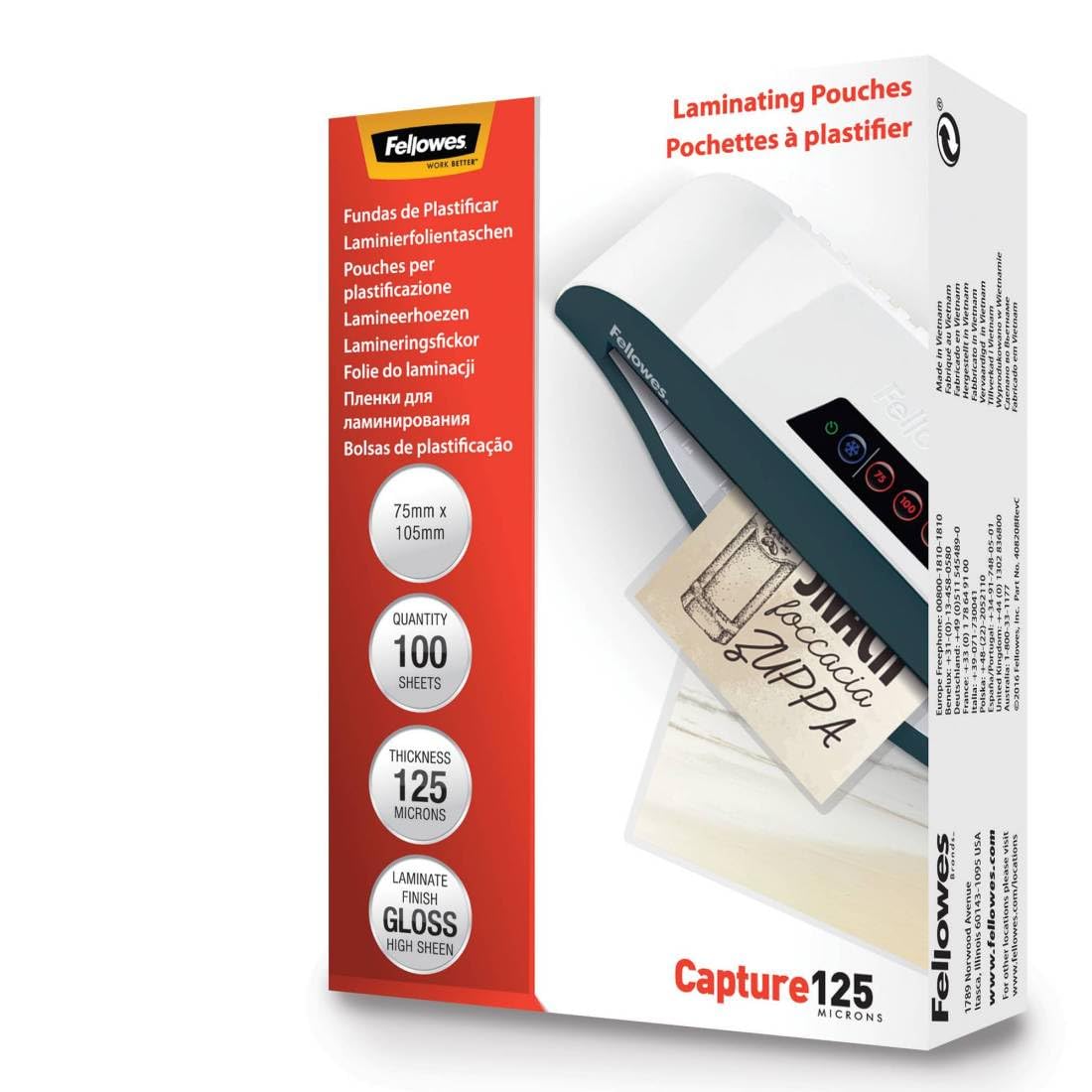 Fellowes LAMINAT POUCH 75X105MM 125MIC 100PK