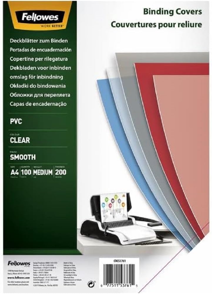Fellowes COUV A4 TRANSPARENT 200 MIC Pack de 100