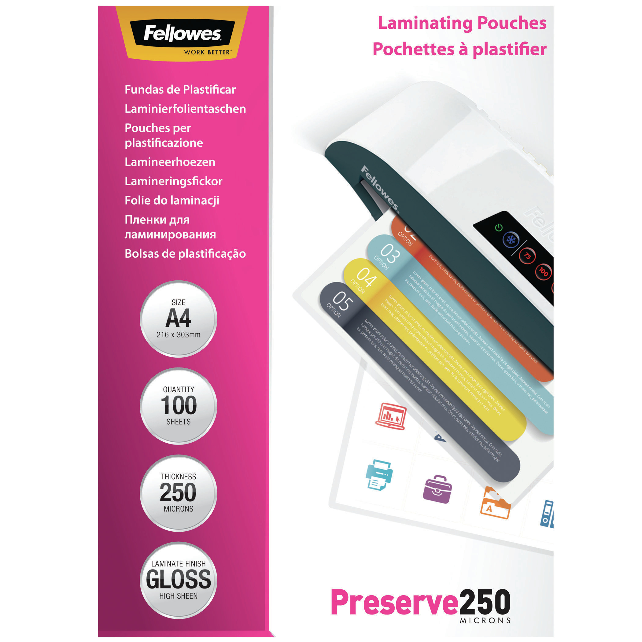 Fellowes LAMINAT POUCH 60X90MM 125MIC 100PK