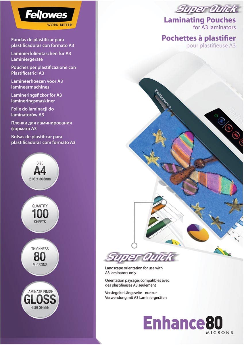 Fellowes Pochettes SuperQuick brillantes A4 80 microns