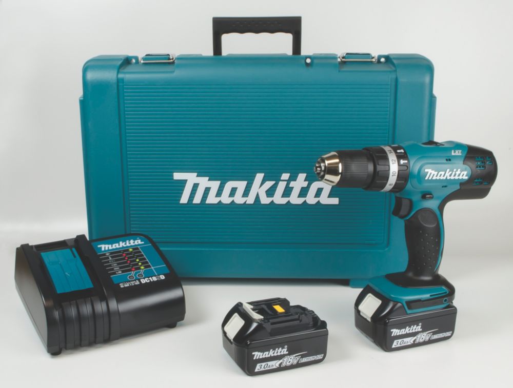 Makita Perceuse-visseuse à percussion 18V DHP453 + 2 batteries BL1830B + 1 chargeur DC18SD