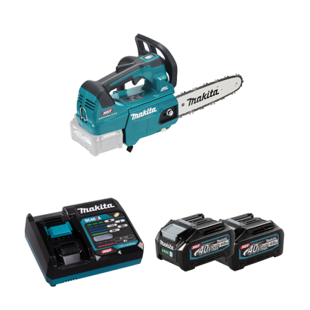 Makita Tronçonneuse d'élagage 40V 25cm UC002GZ01 + 2 batteries 40V 4 Ah + chargeur rapide DC40RA