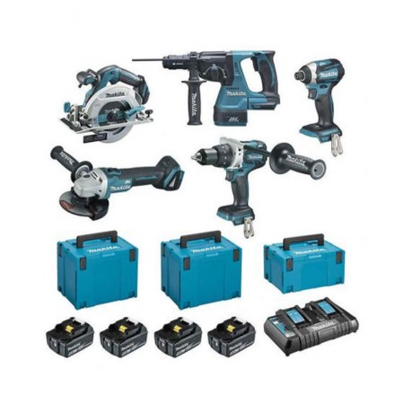 Makita Pack de 5 machines 18V DLX5090PTJ (DGA506 + DHP486 + DHR243 + DHS680 + DTD154)