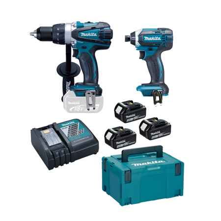 Makita Ensemble de 2 machines 18V (DDF458 + DTD152) DLX2144TJ1 + 3 batteries BL1850 18V 5 Ah + 1 chargeur rapide DC18RC
