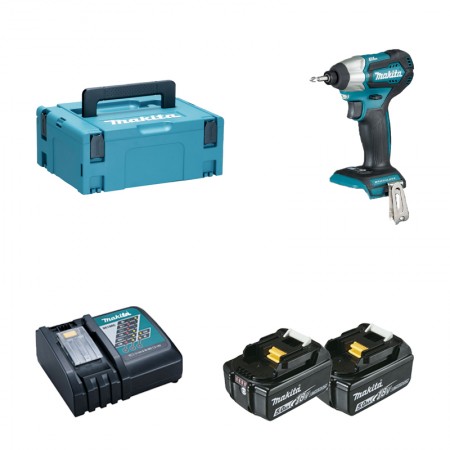 Makita Visseuse à chocs 18V DTD155ZJ + 2 batteries 18V 5 Ah + 1 chargeur rapide DC18RC