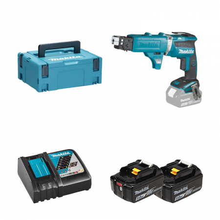 Makita Visseuse automatique à placo 18V DFS452ZJX + chargeur de vis + 2 batteries BL1850B 18V 5 Ah + 1 chargeur rapide DC18RC