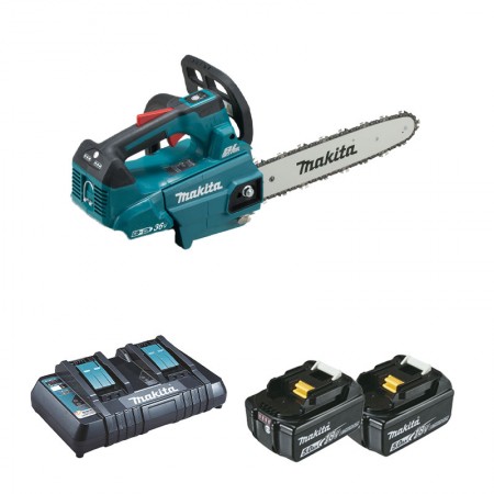 Makita Tronçonneuse d'élagage 2x18V 30cm DUC306Z001 + 2 batteries BL1850B 18V 5 Ah + 1 chargeur rapide double DC18RD