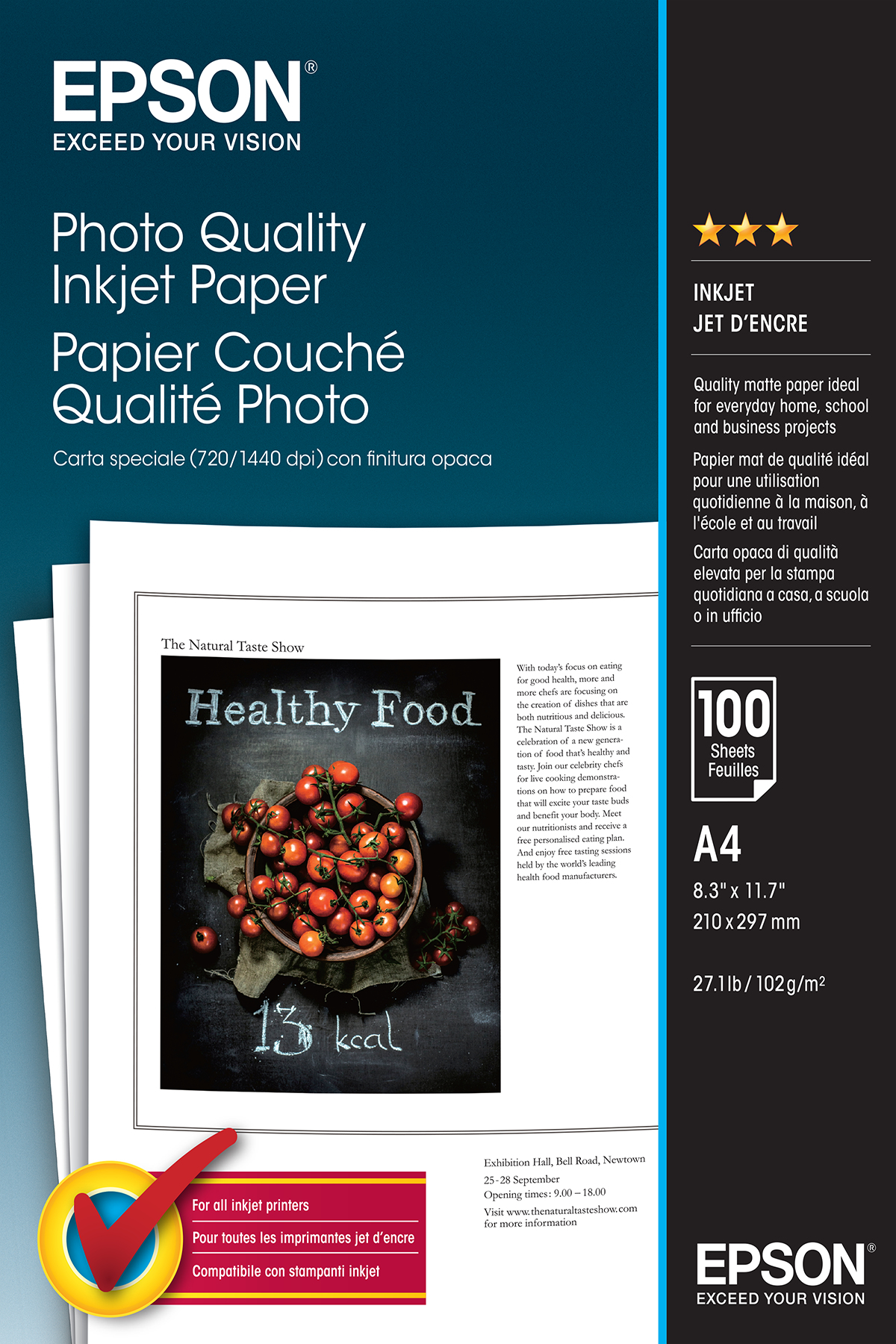 EPSON Papier Qualité Photo A4 102g 100 Feuilles