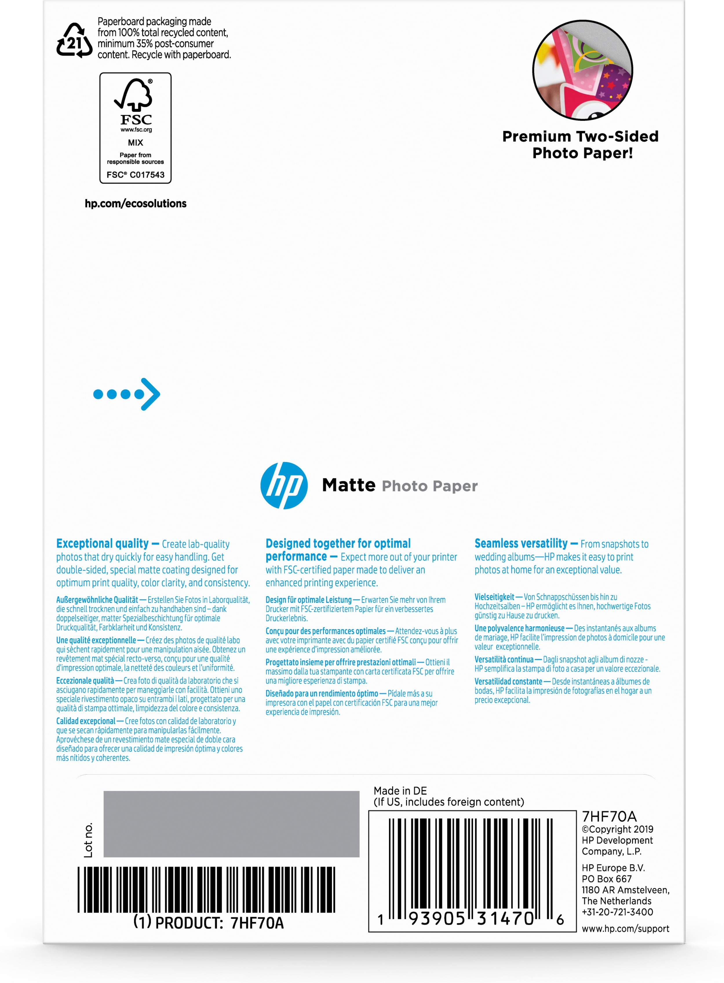 HP Matte FSC Photo Paper 4x6 25 feuilles