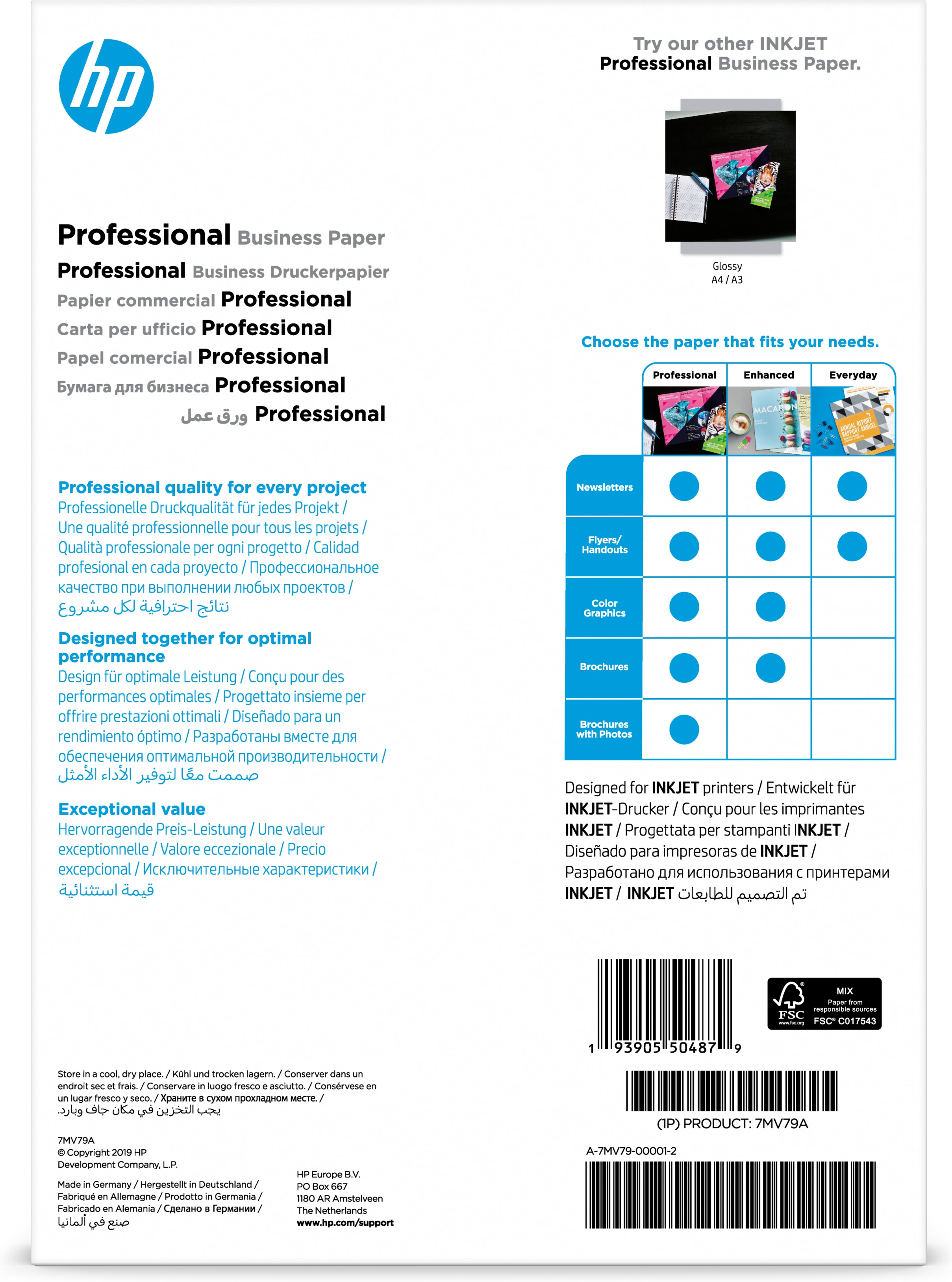 HP Prof Matte Ij A4 180g 150sh FSC Paper