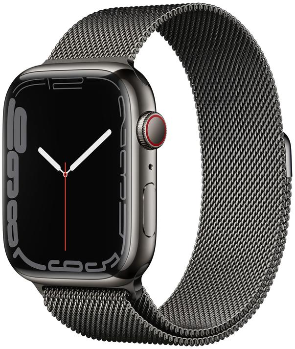 APPLE Watch Series 7 GPS + Cellular, boîtier Acier Inoxydable Graphite 45mm avec Boucle Milanaise Graphite