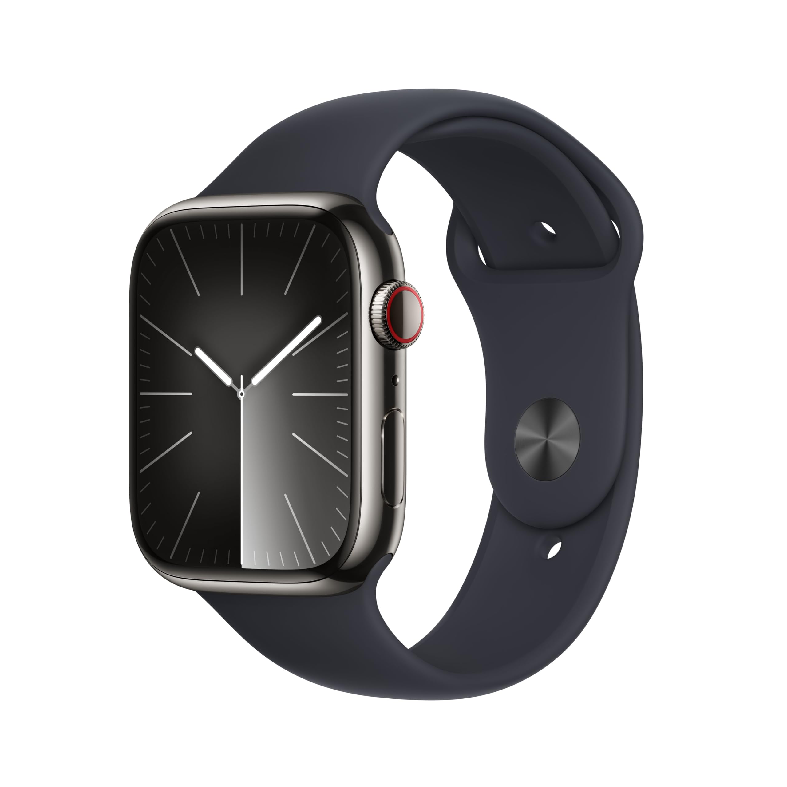 APPLE Watch Series 9 GPS + Cellular Acier Inoxydable Graphite Bracelet Sport Band Minuit S/M 45 mm