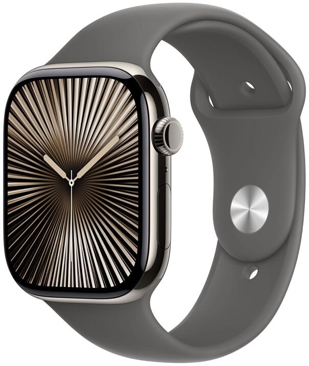 APPLE - Modèle du produit : Watch Series 10 GPS + Cellular 46mm Boîtier en Titane Naturel avec Bracelet Sport Gris Mineral