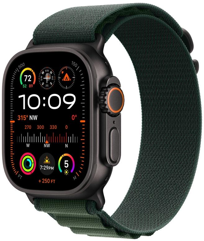 APPLE Watch Ultra 2 GPS + Cellular 49mm Boîtier en Titane Noir avec Boucle Alpine Vert Fonce