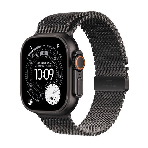 APPLE Watch Ultra 3 GPS + Cellular 49 mm Titane Noir Bracelet Milanais en Titane Noir M