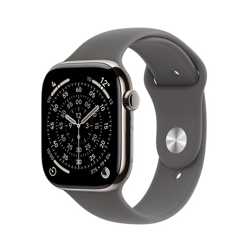 APPLE Watch Series 11 GPS + Cellular 46 mm Titane Naturel Bracelet Sport Gris minéral M/L