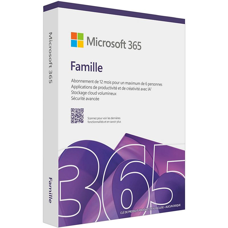 Microsoft logiciel de bureautique 365 famille 12 mois 2025