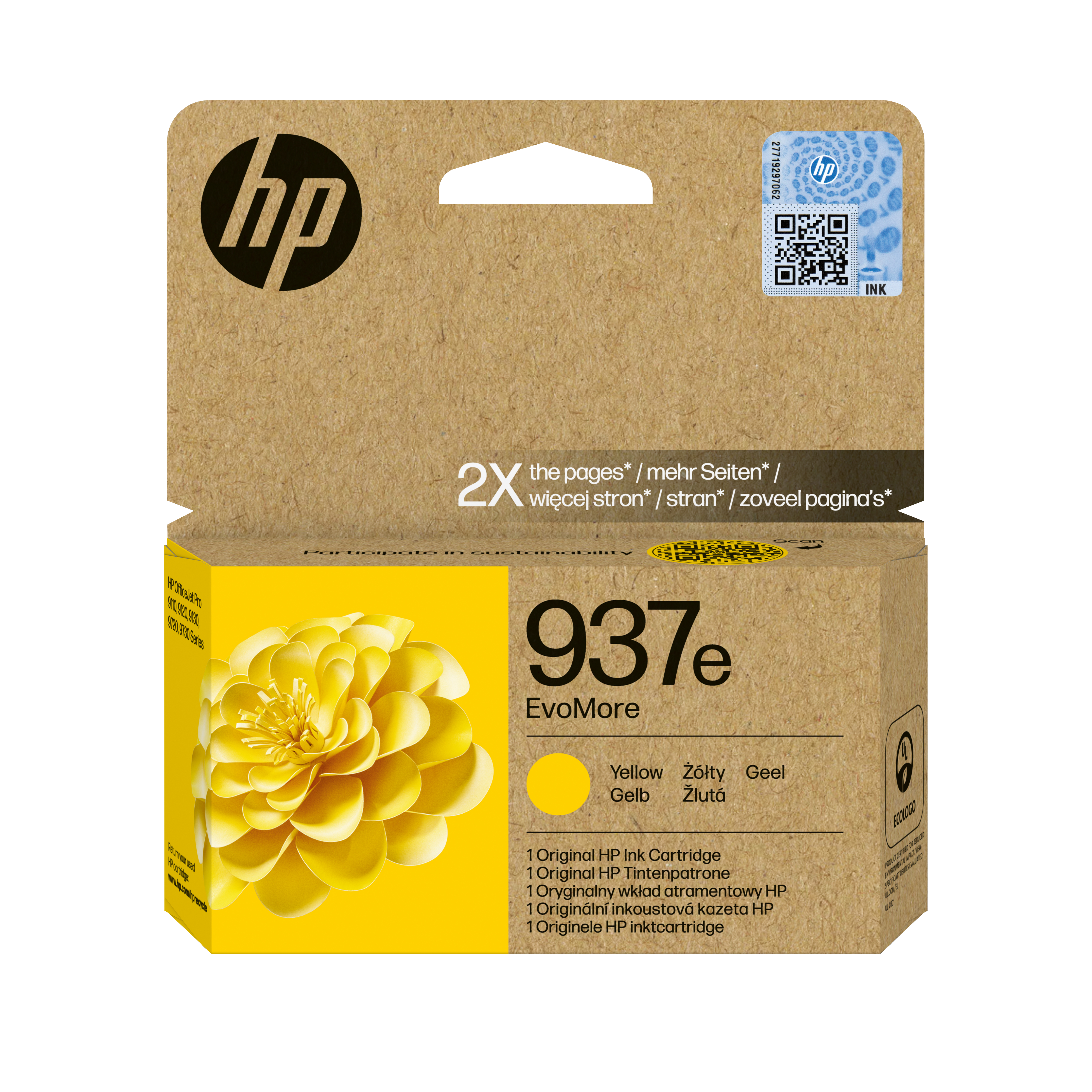 HP Cartouche d'encre jaune d'origine  937e EvoMore