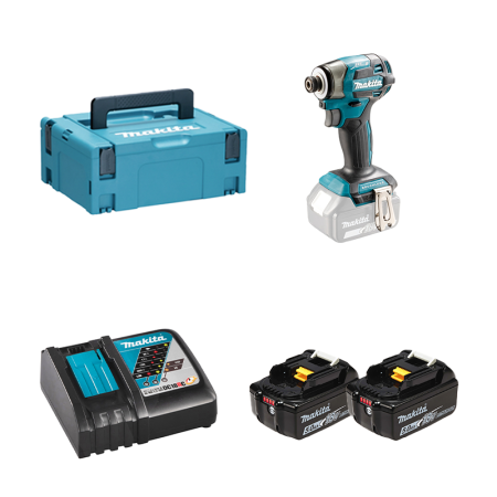 Makita Visseuse à chocs 18V 180 Nm DTD173ZJ + 2 batteries 18V 5 Ah + chargeur DC18RC