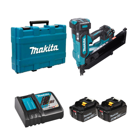 Makita Cloueur de charpente 18V DBN900ZK + 2 batteries BL1850B 18V 5 Ah + chargeur rapide DC18RC
