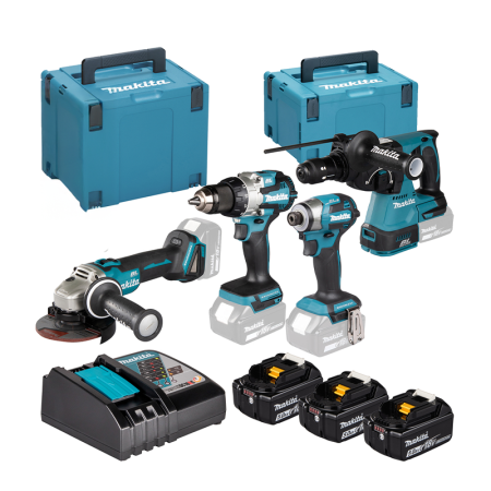 Makita Pack de 4 machines 18V DLX4196JX1 (DGA504 + DDF489Z + DHR243 + DTD173)