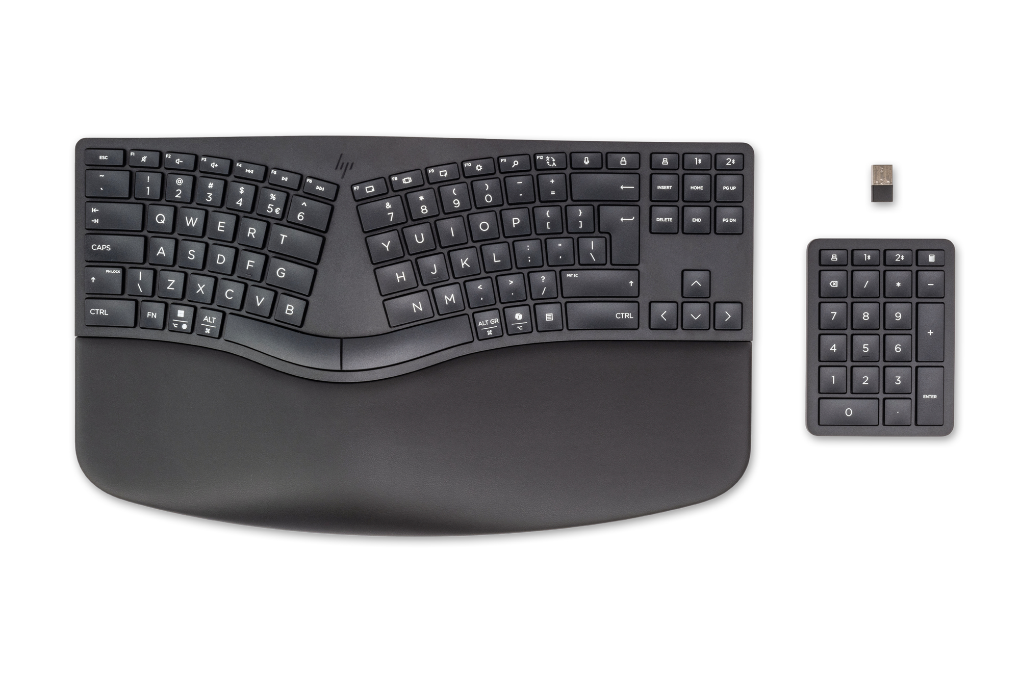 HP Clavier à membrane 960 ergonomique sans fil QWERTY pavé numérique séparé