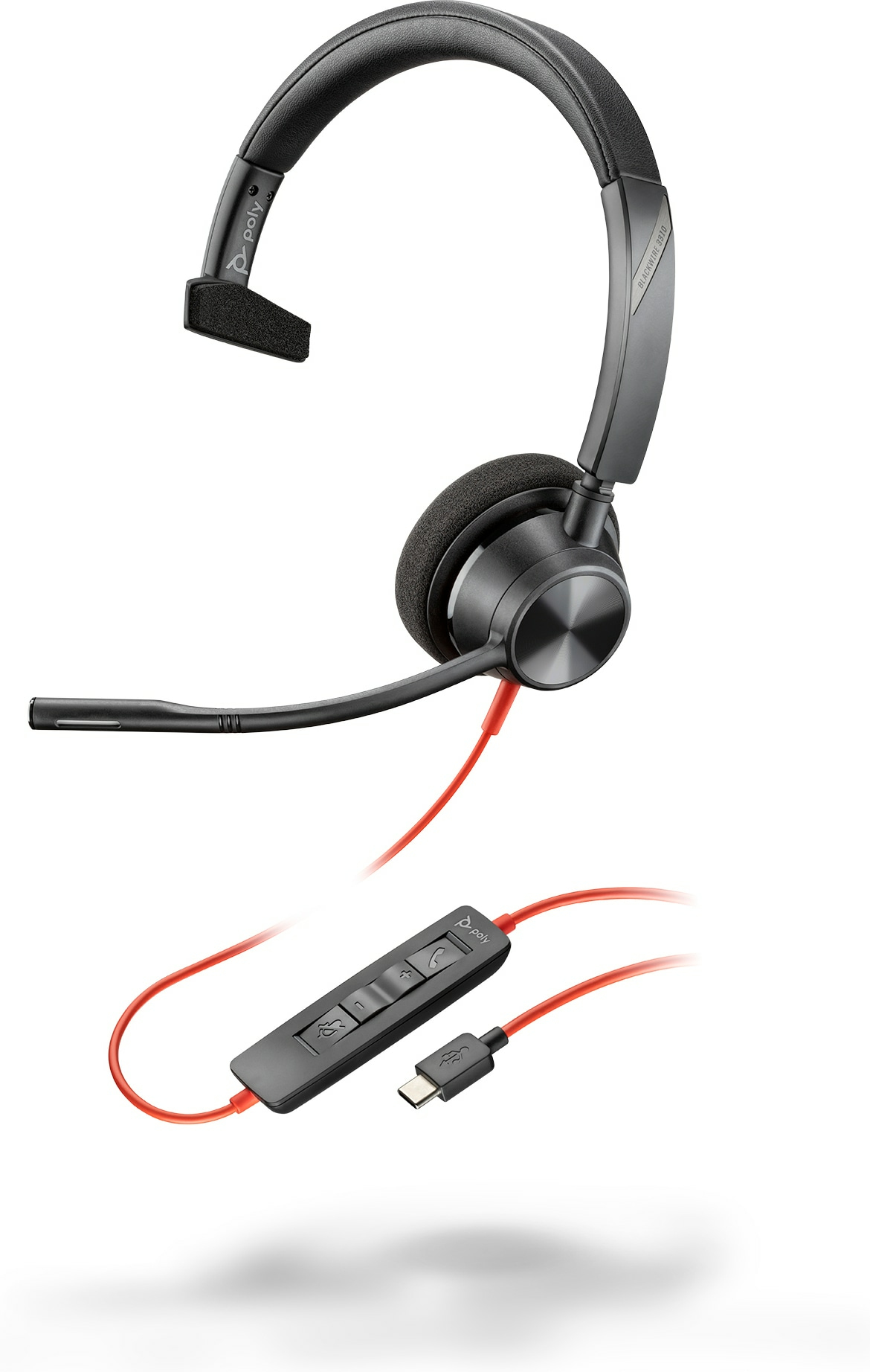 HP Poly Blackwire 3310 Monaural USB-C Headset +USB-C/A Adapter