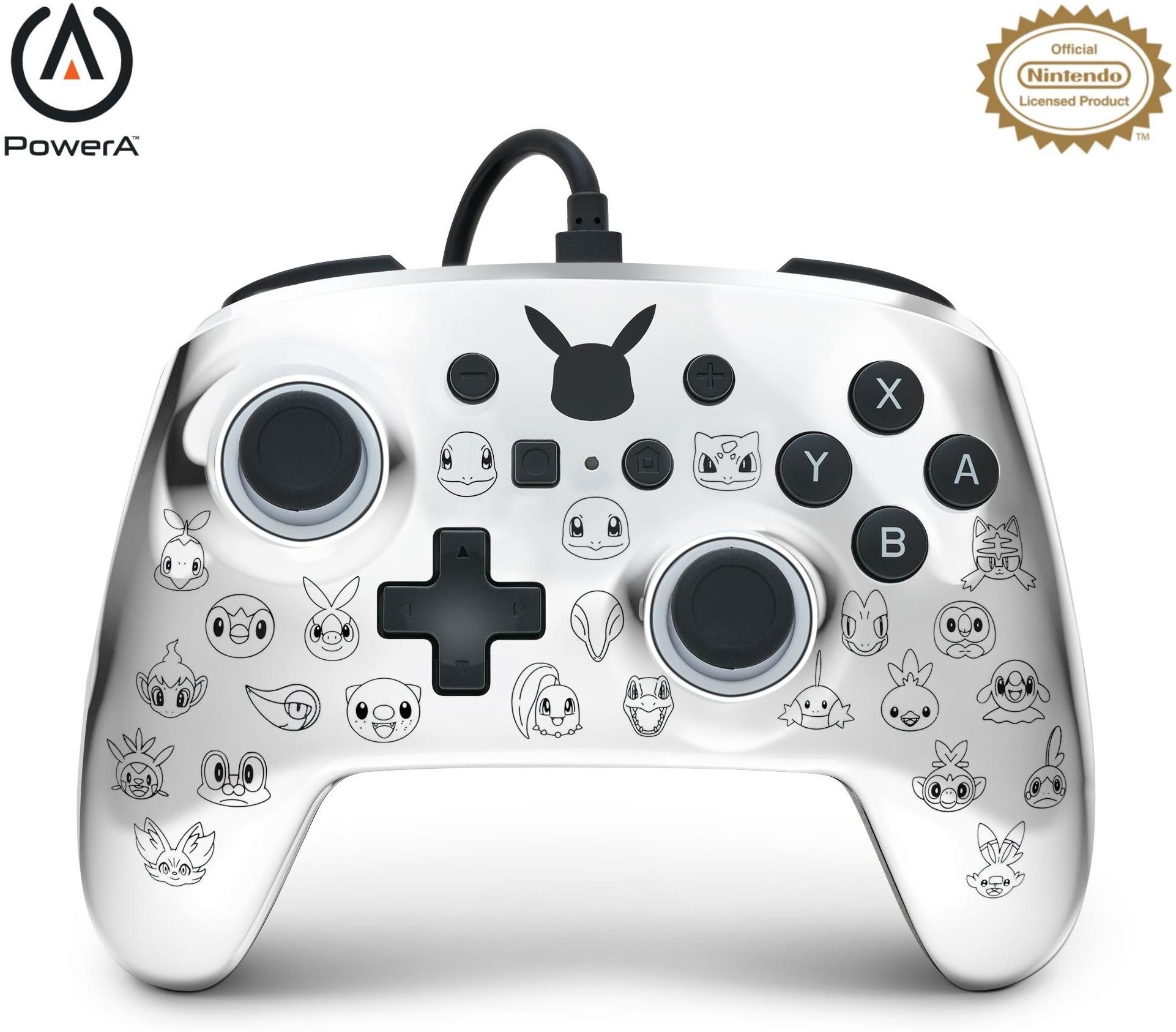 PowerA Manette de jeu filaire Pokemon Pikachu Black & Silver pour Nintendo Switch (Gris)