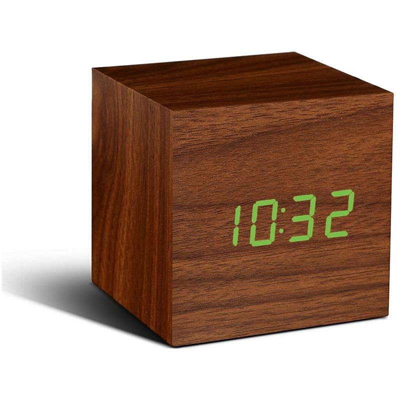 gingko radio reveil cube click clock - led noyer vert