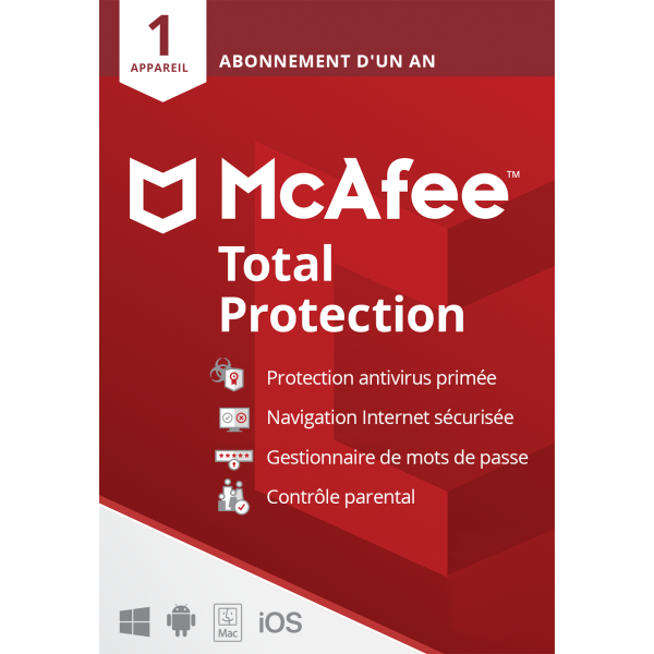 McAfee Modèle du produit : Total Protection 2022 - 1 an - 1 poste - Version dématérialisée