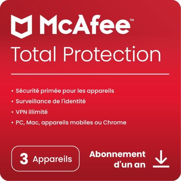 McAfee logiciel antivirus et optimisation total protection 3 appareils 1 an