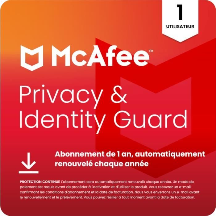 McAfee McAfee Privacy & Identity Guard pour 1 utilisateur Abonnement de 1 an, renouvellement automatique annuel